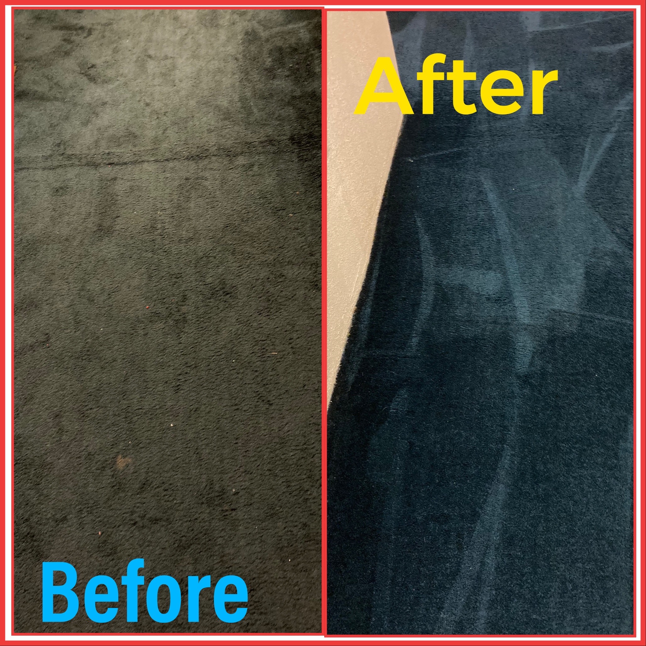 Before and after image entry way bedroom carpet cleaned